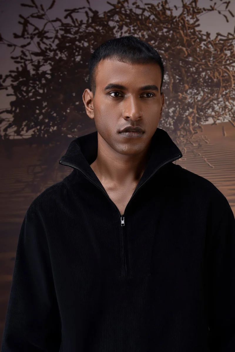 Genes Lecoanet Hemant Black Corduroy Half-Zip Sweatshirt